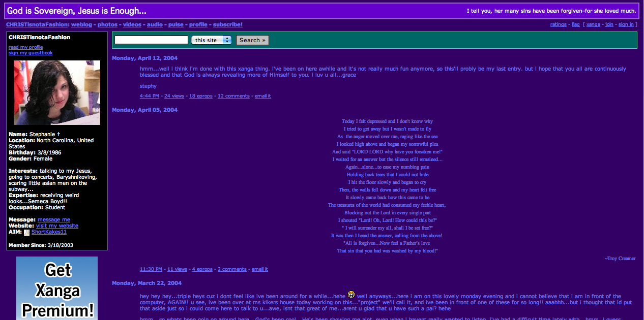 xanga blog online journal post christ is not a fashion stephanie hughes stolen colon ostomy crohns anniversary