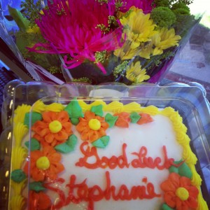 good luck cake flowers coworkers job friends stephanie hughes stolen colon crohns ostomy blog