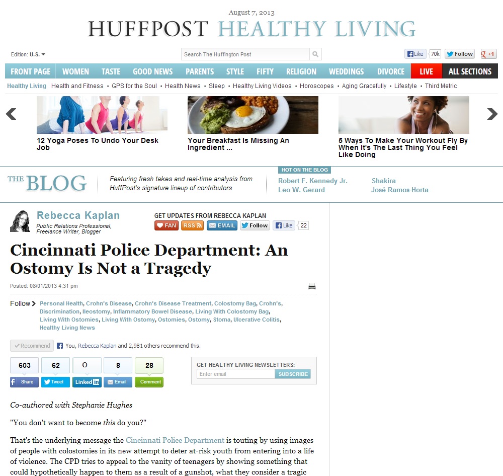 huffington post ostomy colostomy cincinnati police department ostomies stephanie hughes stolen colon crohns blog