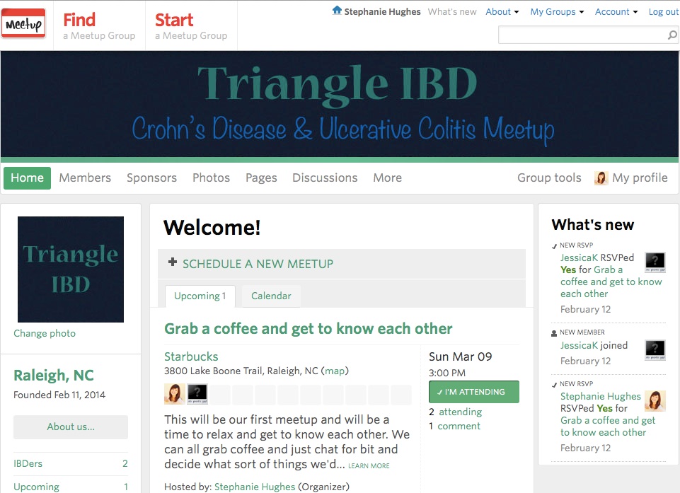 triangle ibd meetup support group raleigh durham wake county cary apex wake forest chapel hill friends crohn's disease ulcerative colitis inflammatory bowel disease ostomy jpouch blog stephanie hughes stolen colon